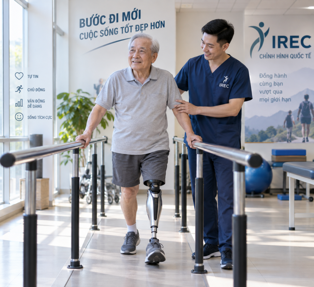 Người già dùng chân giả tập đi., Tập Đi Sau Khi Được Lắp Chân Giả
